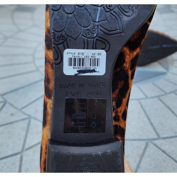 Brighton Eve Leather Leopard Print Calf Hair Pointed Toe Flats - Picture 8 of 10